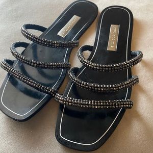 Zara jeweled black slides. Worn once. Size 40